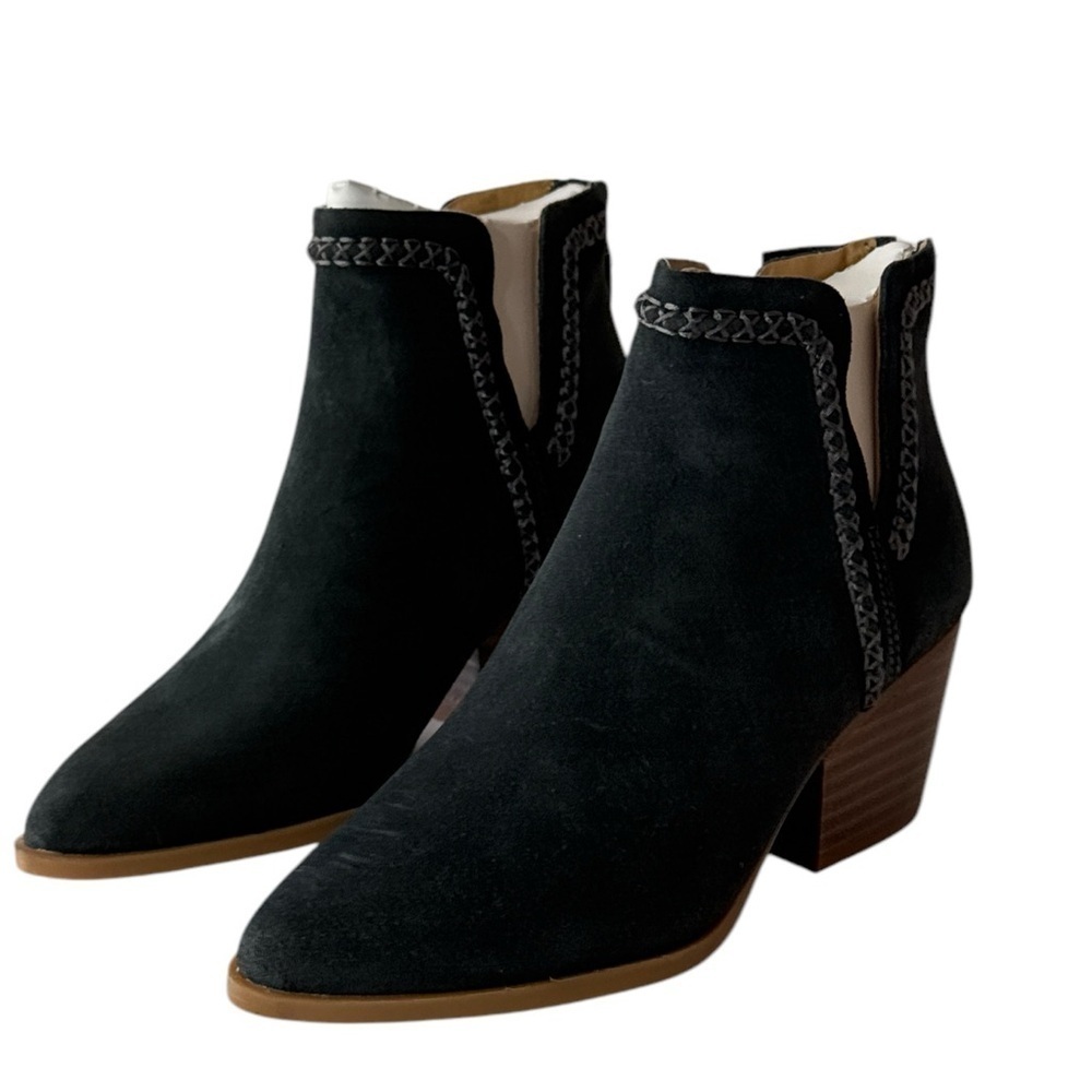 Dolce Vita Dylan Notch Side Suede Ankle Bootie Dark Gray Heel Leather Boots 6 - Picture 2 of 6